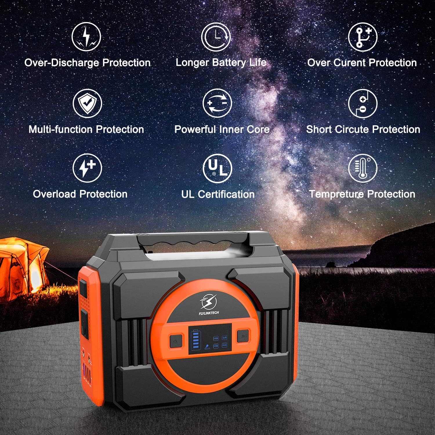 Portable Power Station 300W 75000mAh 277.5Wh Lithium Battery Power Supply with LED Flashlight 2 AC Outlets 2 DC 4 USB Ports X902007
