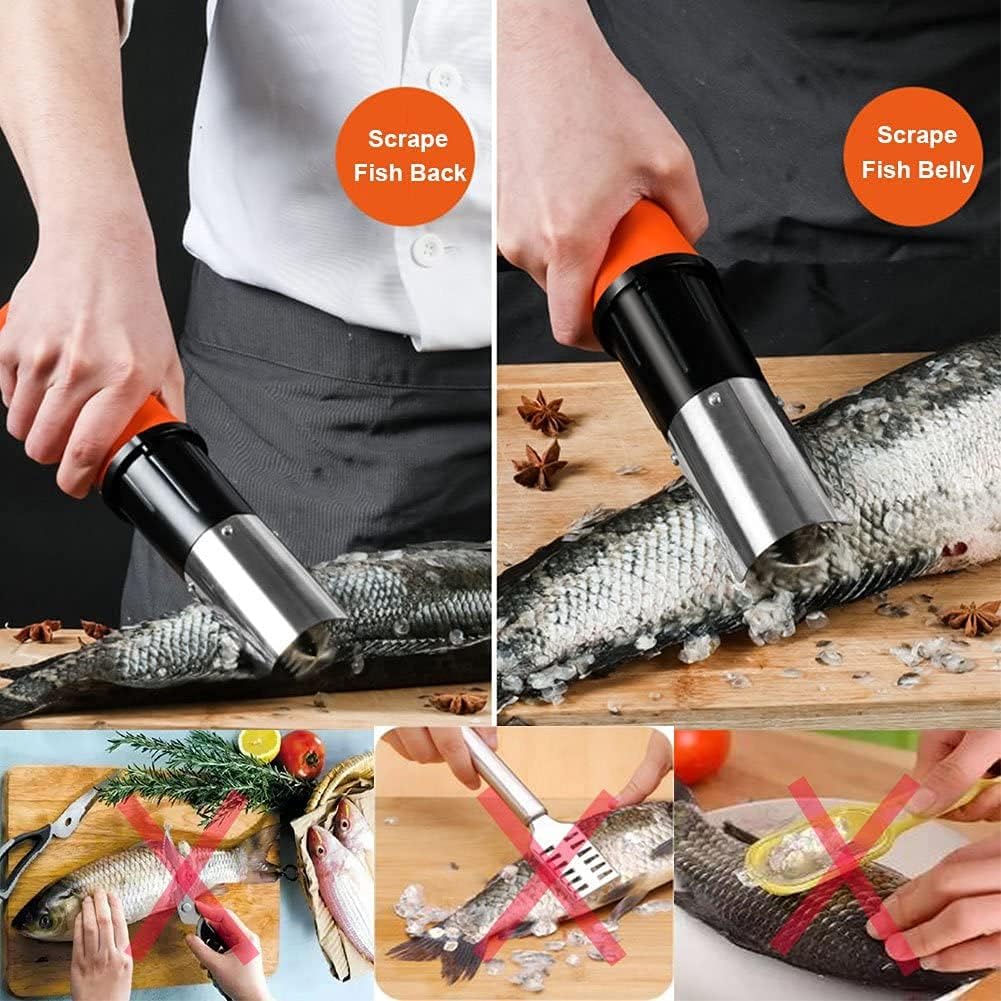 Electric Fish Scaler with Stainless Steel Roller Blade, Cordless Fish Scale Remover Cleaner Skinner Kit, 12V Rechargeable Battery U332863