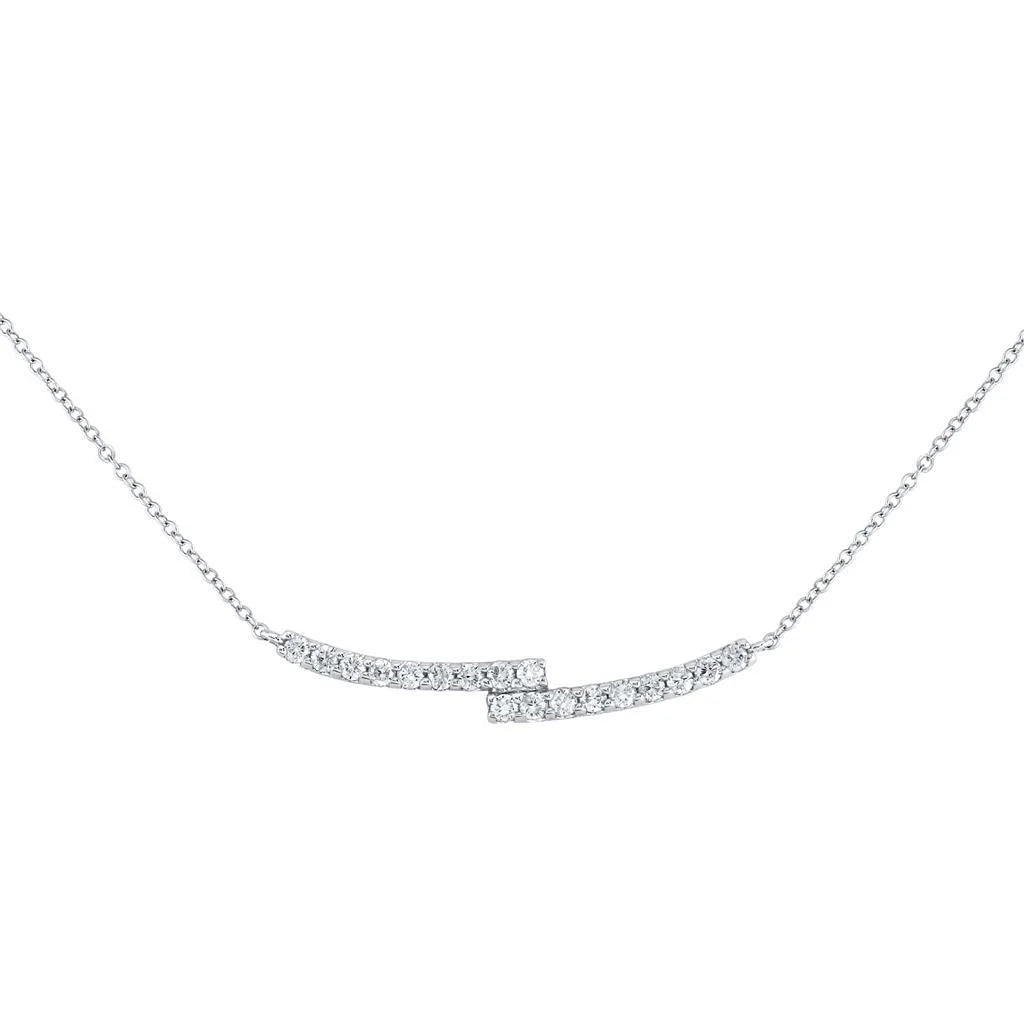 14k White Gold Round Diamond Curved Bypass Bar Necklace 1/2 Cttw I181190