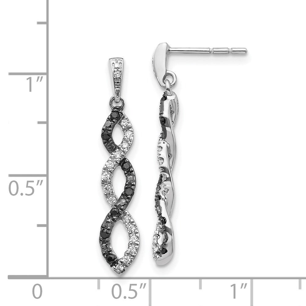 14k White Gold Black and White Diamond Twisted Dangle Earrings T3776