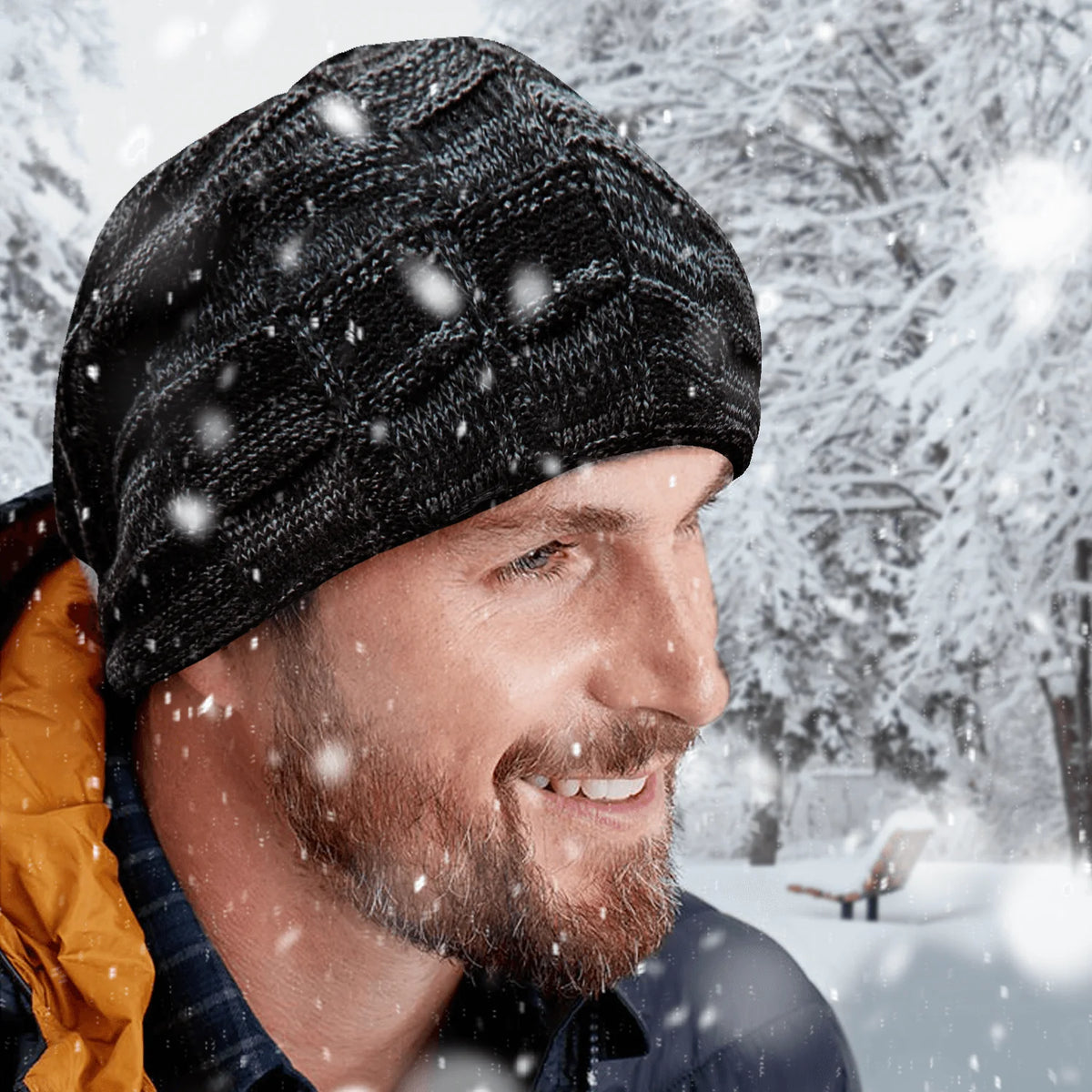 Black Fleece Lined Knit Winter Beanie Hat A9862
