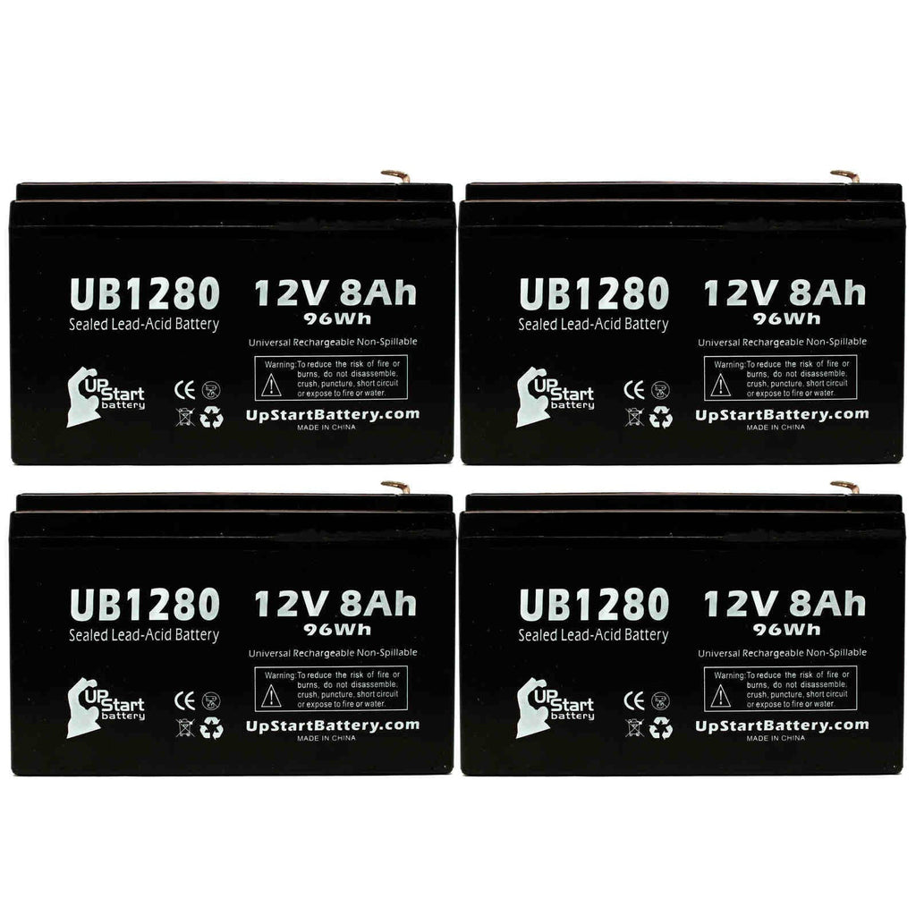 4x Pack Sealed Lead Acid Battery (12V, 8Ah, 8000mAh, F1 Terminal, AGM) with 8 F1 to F2 Terminal Adapters N485676