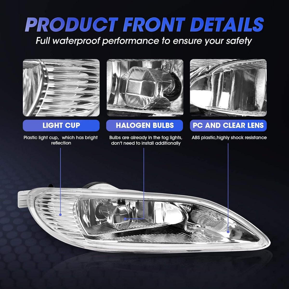 Fog Lights Assembly Kit with 9006 12V 55W Halogen Bulbs and Wiring Kit - 1 Set F98788