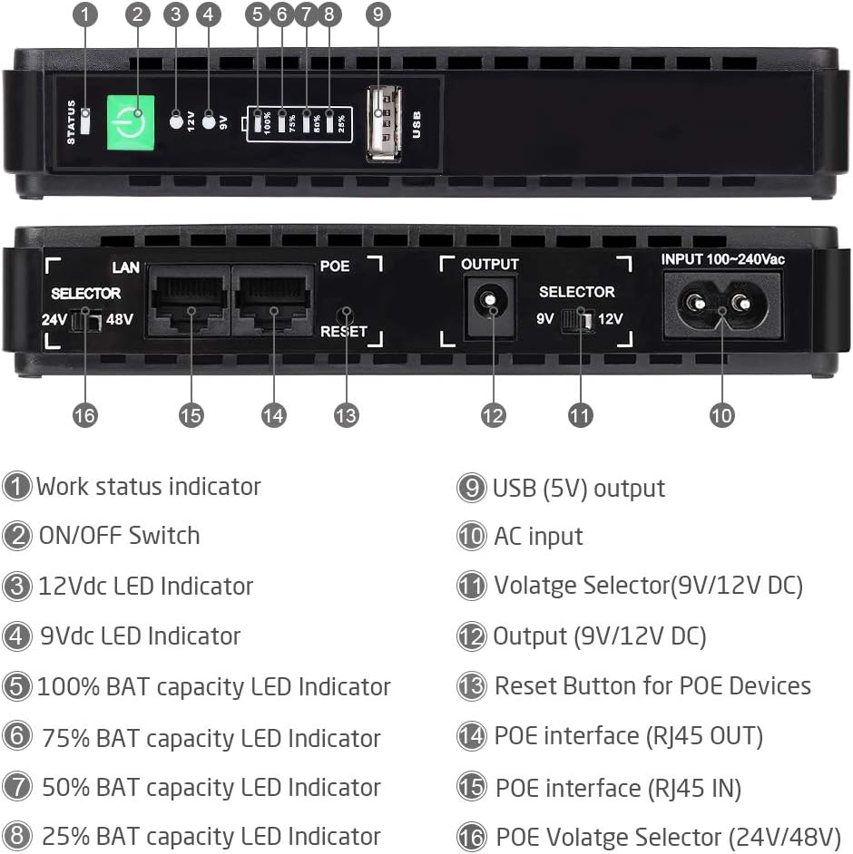 Mini UPS Battery Backup Uninterruptible Power Supply with 10000mAh Batterypack N247187