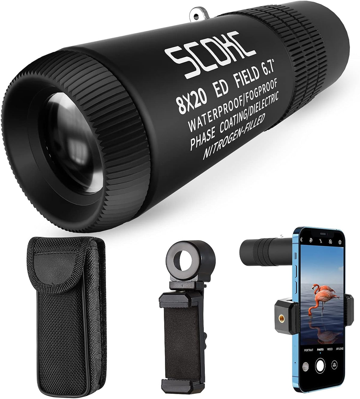 Black 8x20 ED Compact Monocular Q3856
