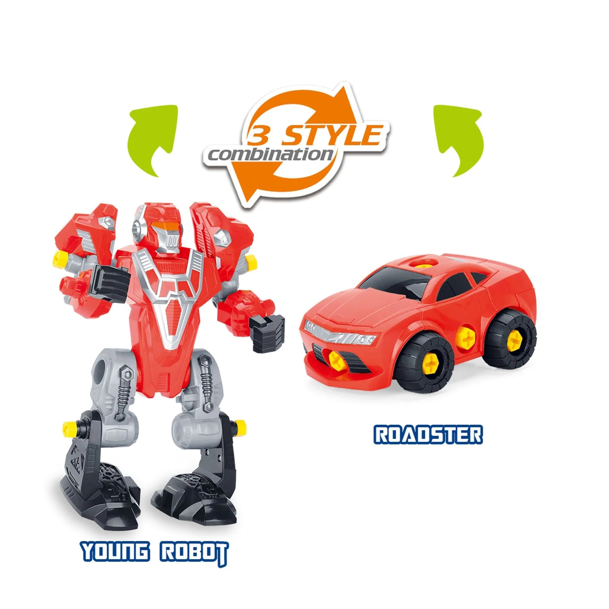 Red 3-In-1 Toy Robot Playset with 42 Pieces E350