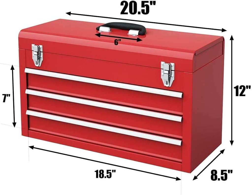 Red 3 Drawer Lockable Steel Tool Chest Cabinet with Top Tray G723