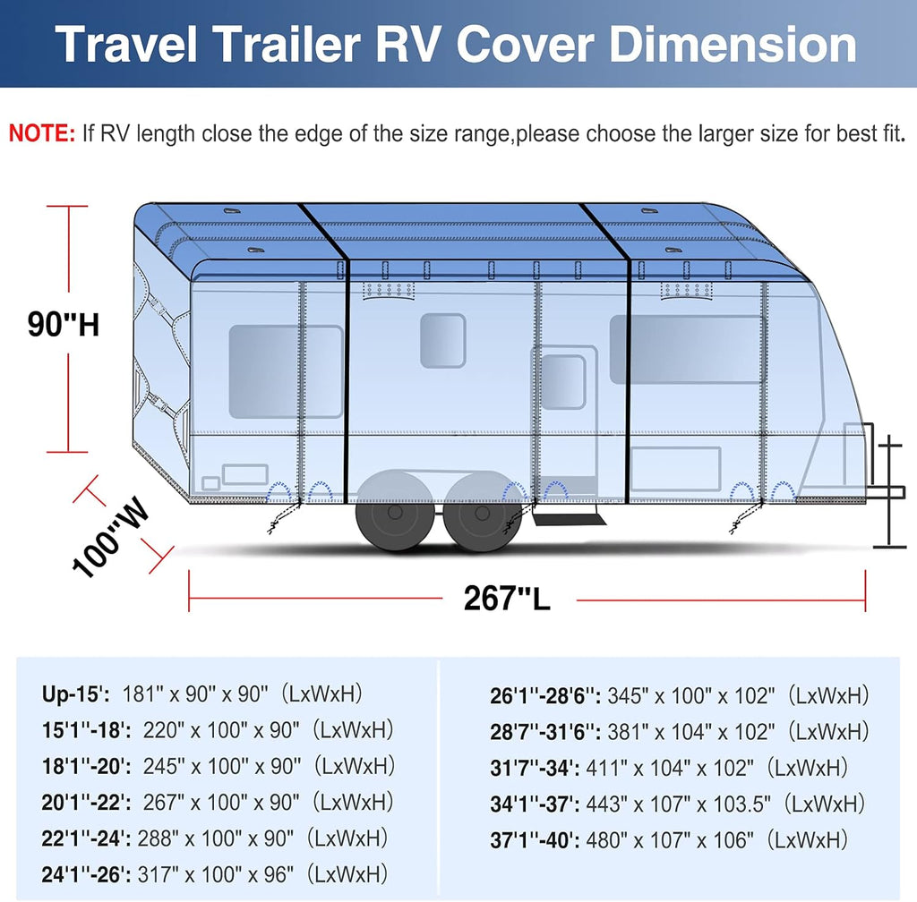 Upgraded Waterproof 500D Top Travel Trailer Cover with 4 Tire Covers, Tongue Jack Cover U834