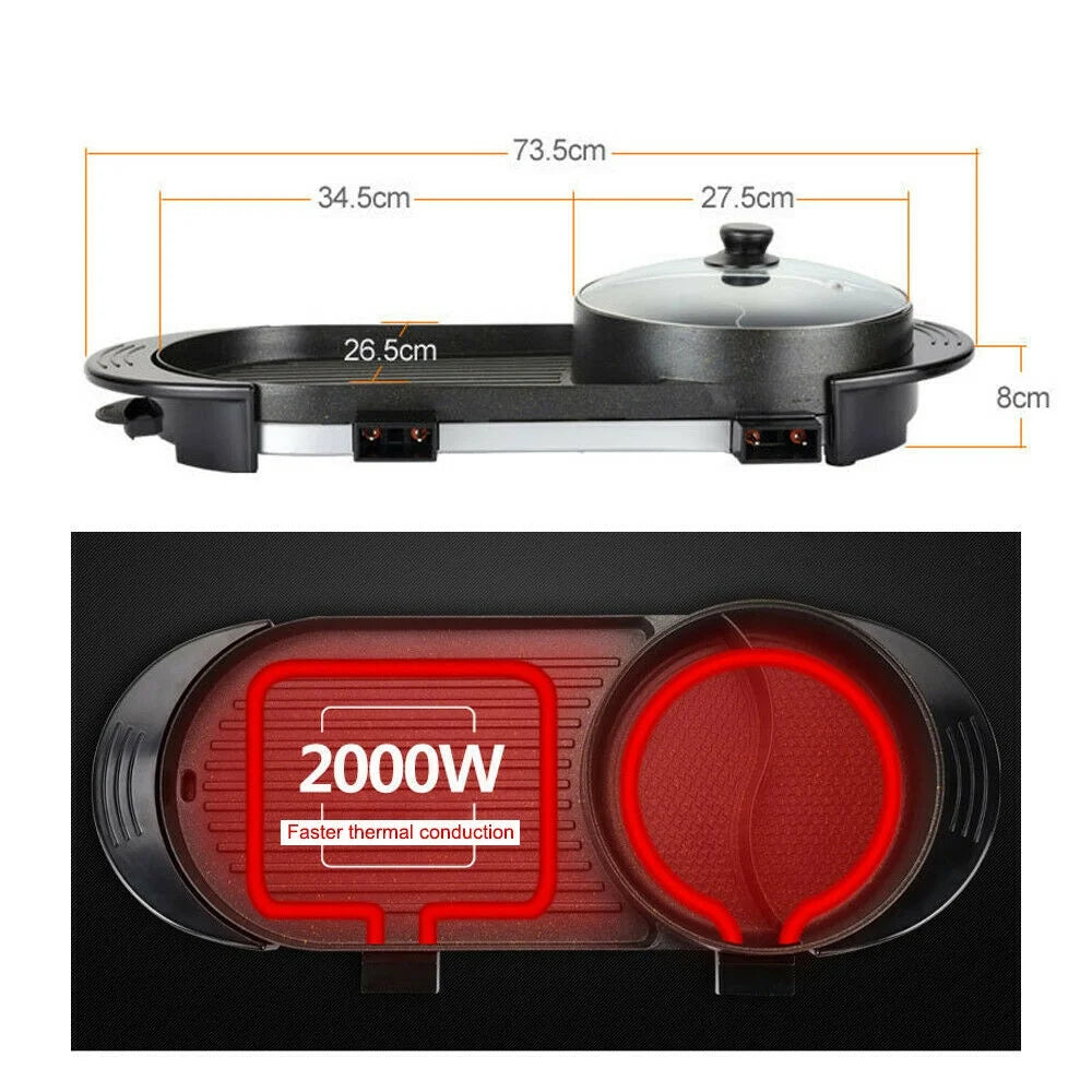 2 in 1 Portable Electric Hot Pot Barbecue Grill Non-Stick Pan R584