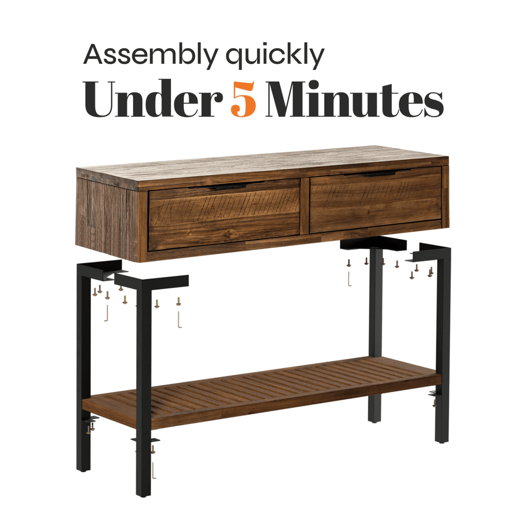 Solid Wood Console Table 2 Drawers, Burnt Umber N3587
