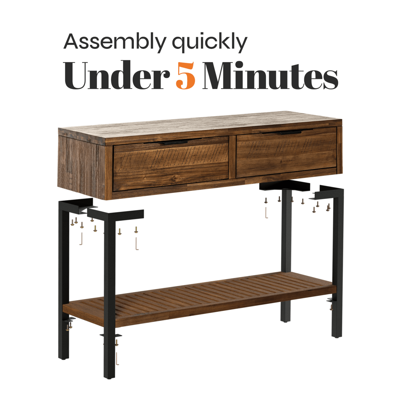 Solid Wood Console Table 2 Drawers, Burnt Umber N3587