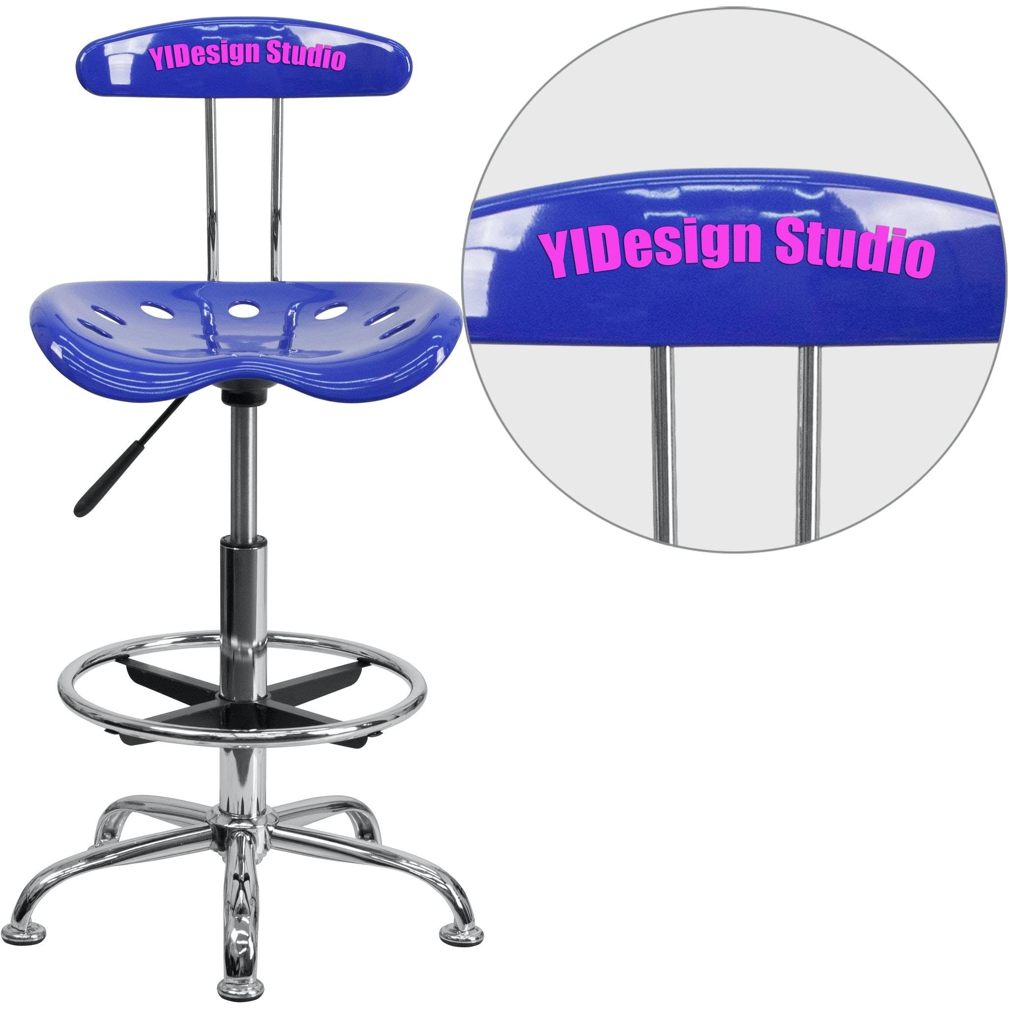 Nautical Blue Chrome Drafting Stool with Tractor Seat N62412