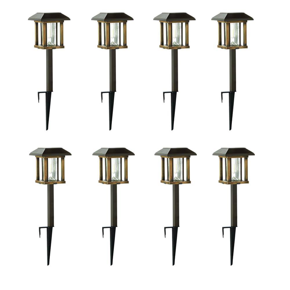20 Lumens 2-Tone Bronze & Wood Finish Solar LED Landscape Pathway Light Set with Vintage Bulb (8-Pack) G836679