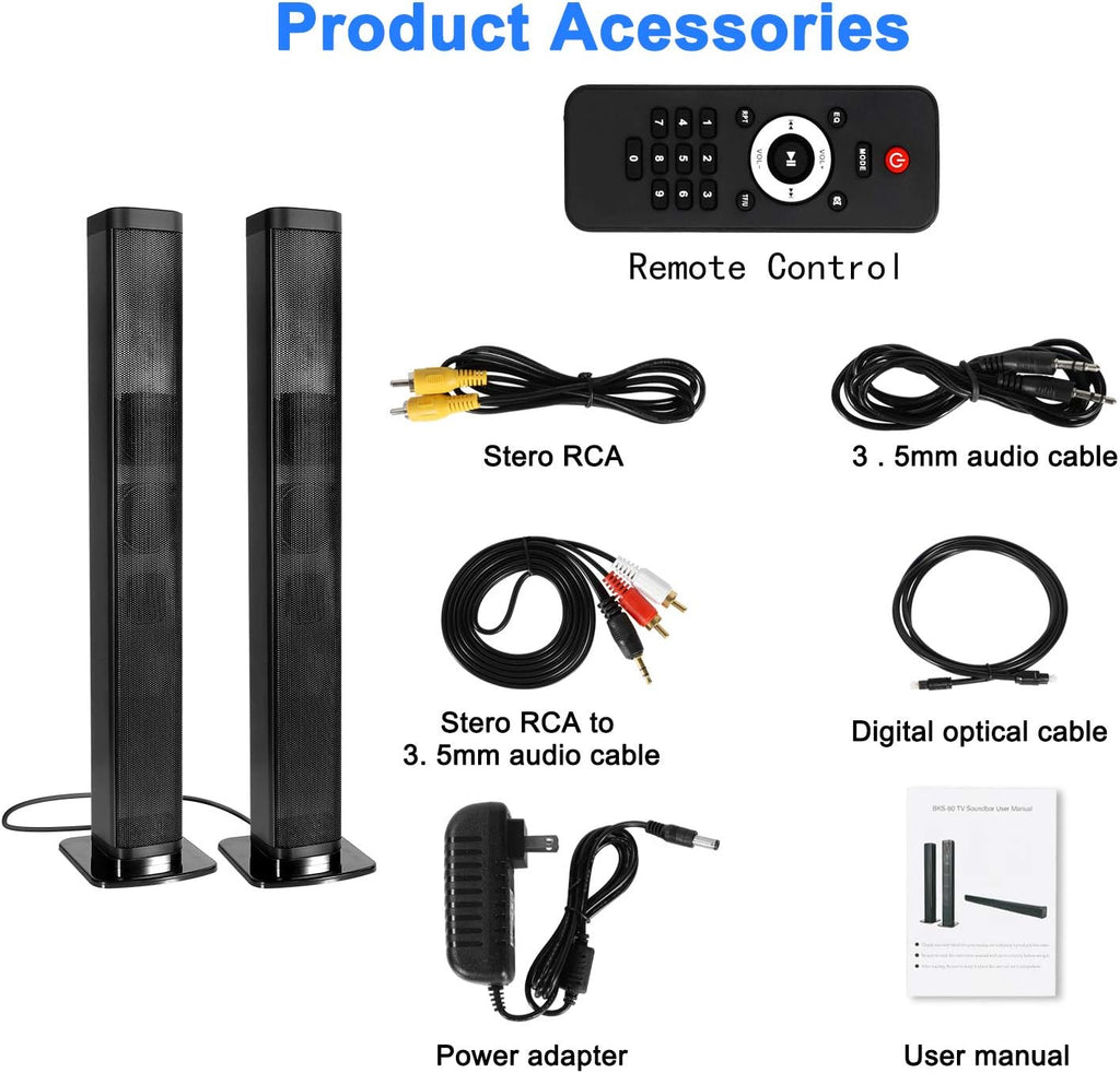 TV Sound Bar with 4 Driver Speakers, Optical/AUX/TF/USB Connection, Remote Control, Wall Mountable R9762