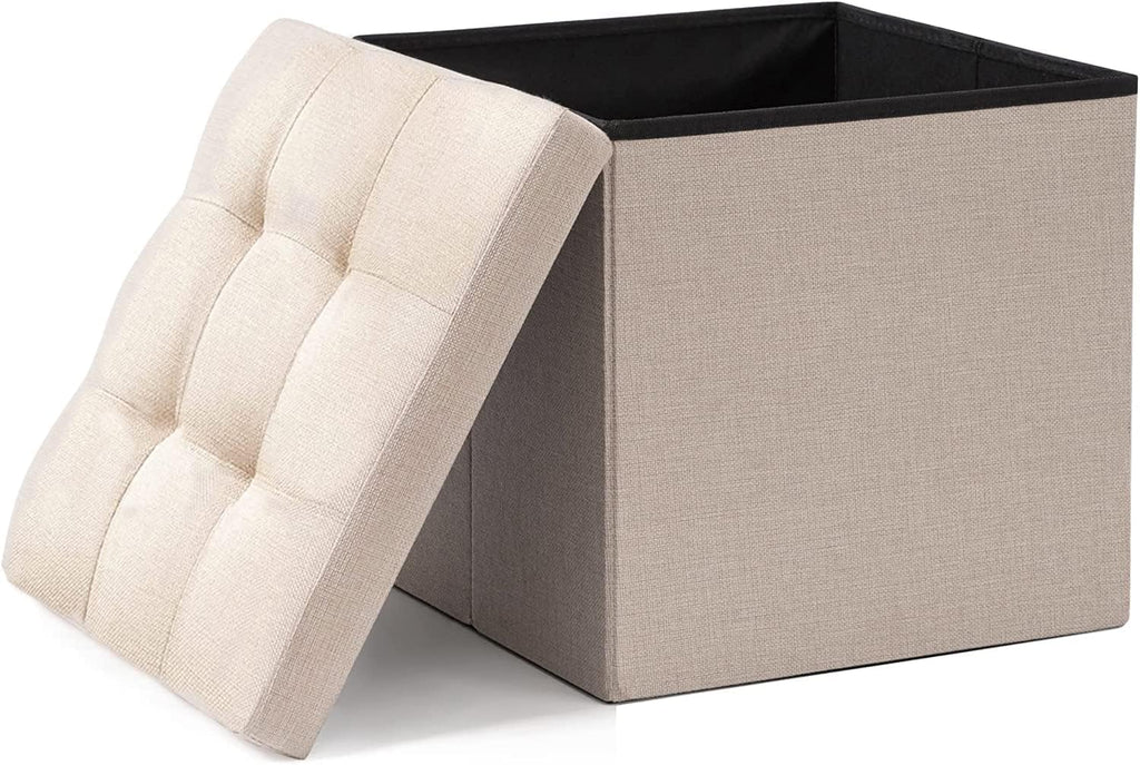 Cream Linen Cube Ottoman Storage Footrest D19461