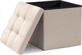 Cream Linen Cube Ottoman Storage Footrest D19461