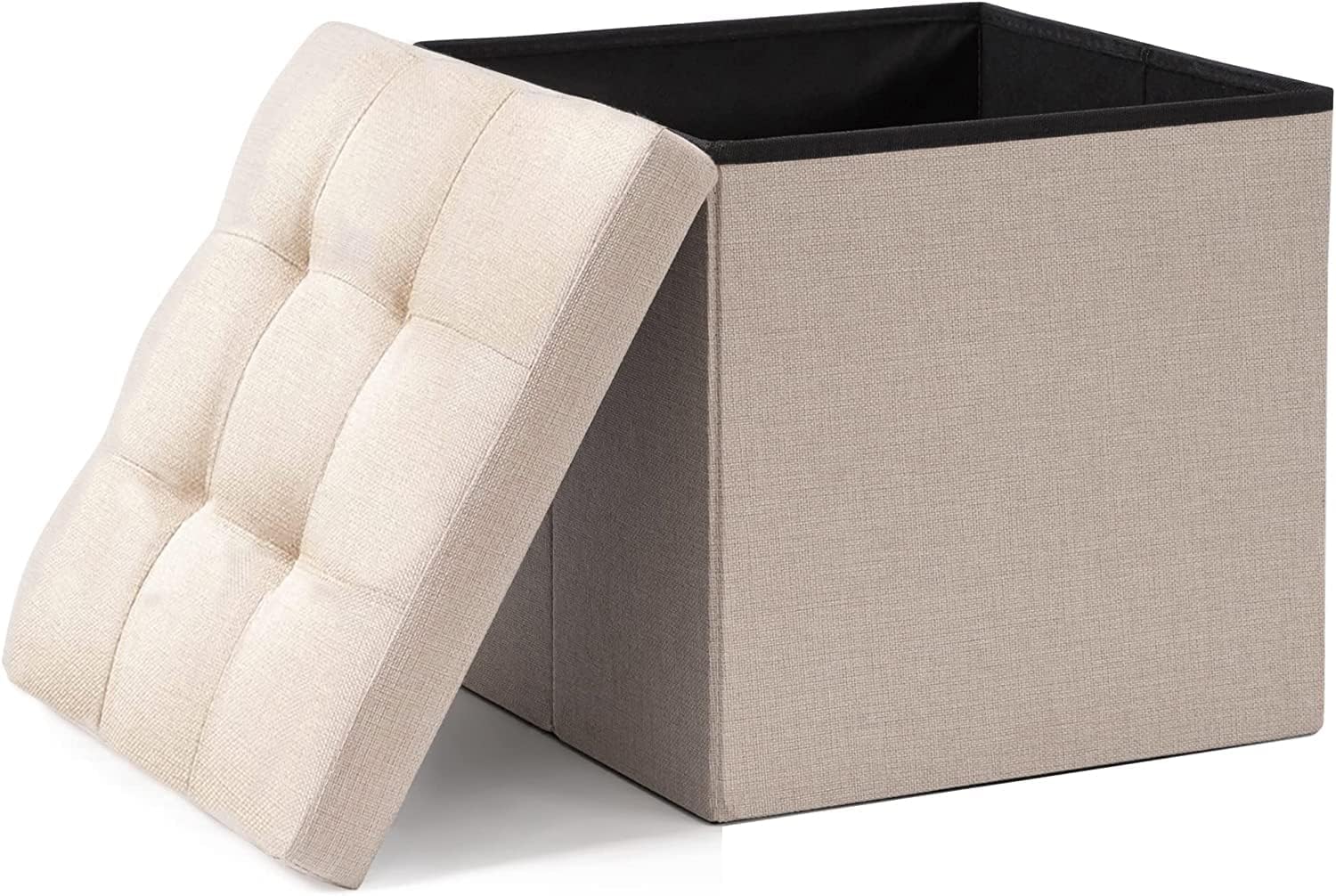 Cream Linen Cube Ottoman Storage Footrest D19461