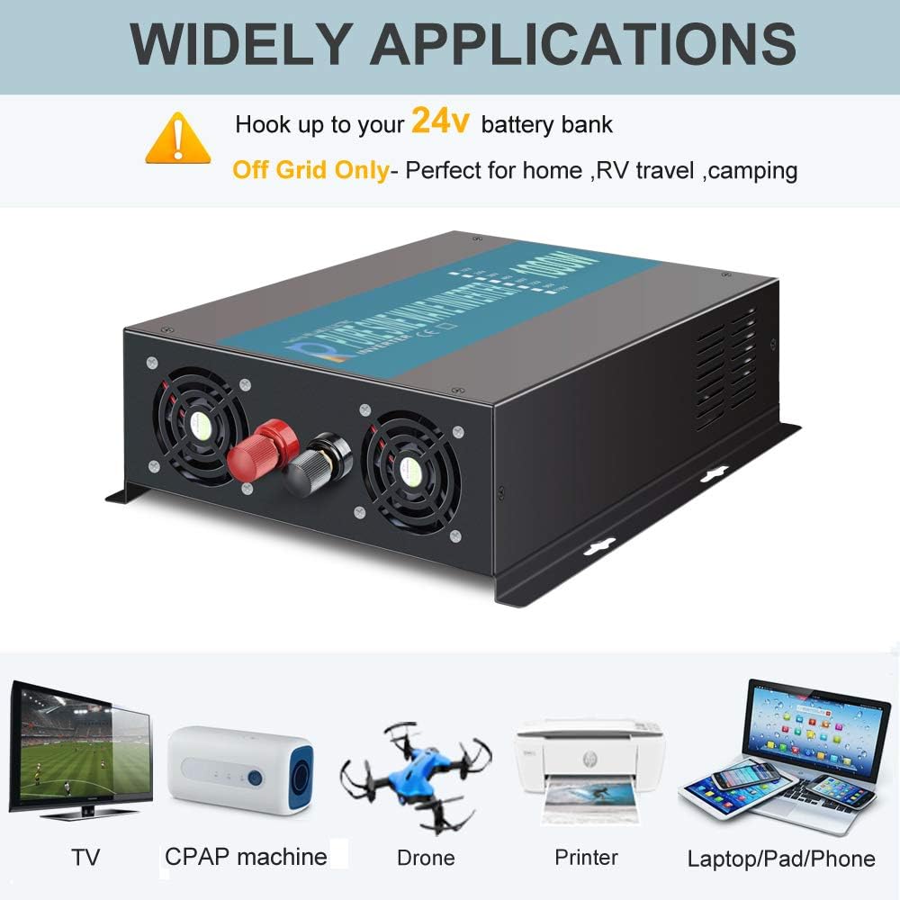 1000W Pure Sine Wave Car Power Inverter 24V DC to 120V AC with 2 AC Outlets U376