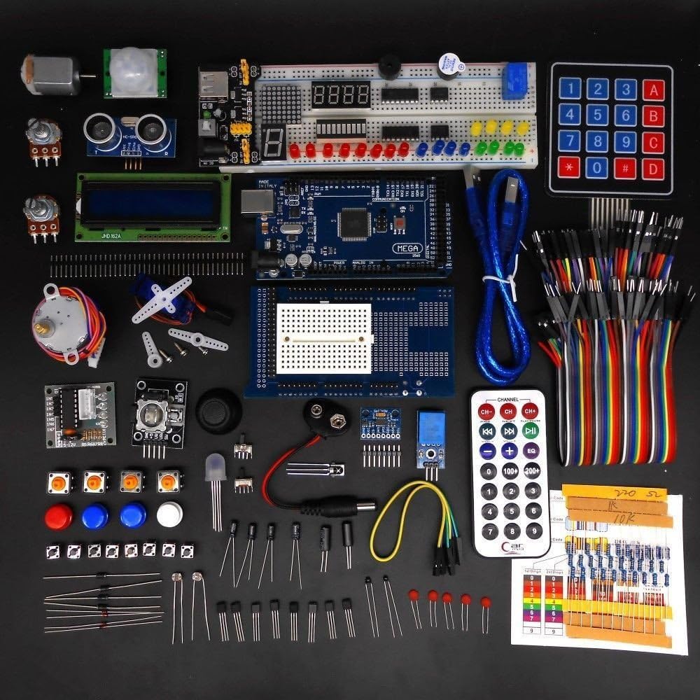 Mega2560 Electronic Projects Starter Kit with LCD1602, Servo, Stepper Motor, Sensors, Breadboard, Jumper Wire, Resistor, Capacitor, Transistor L80558