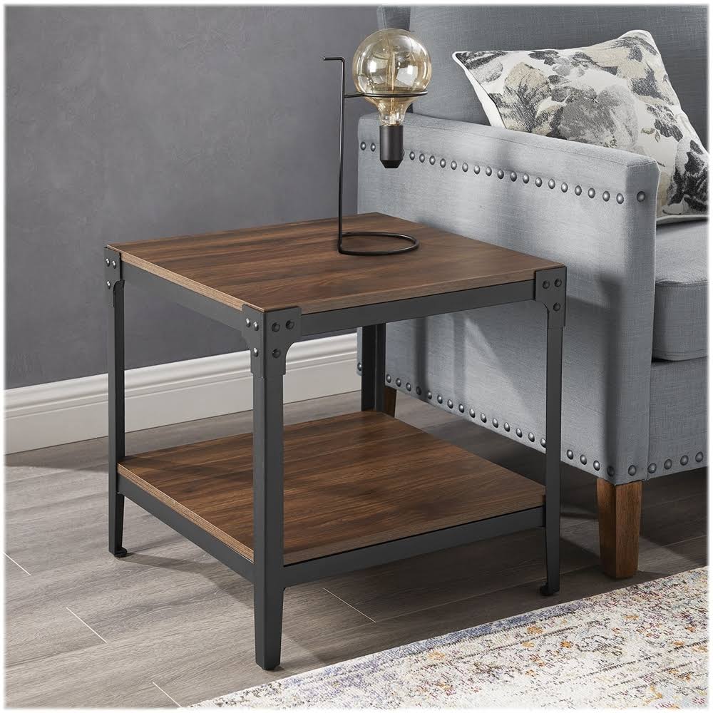 Rustic Square MDF Side Table Set of 2 Dark Walnut E868