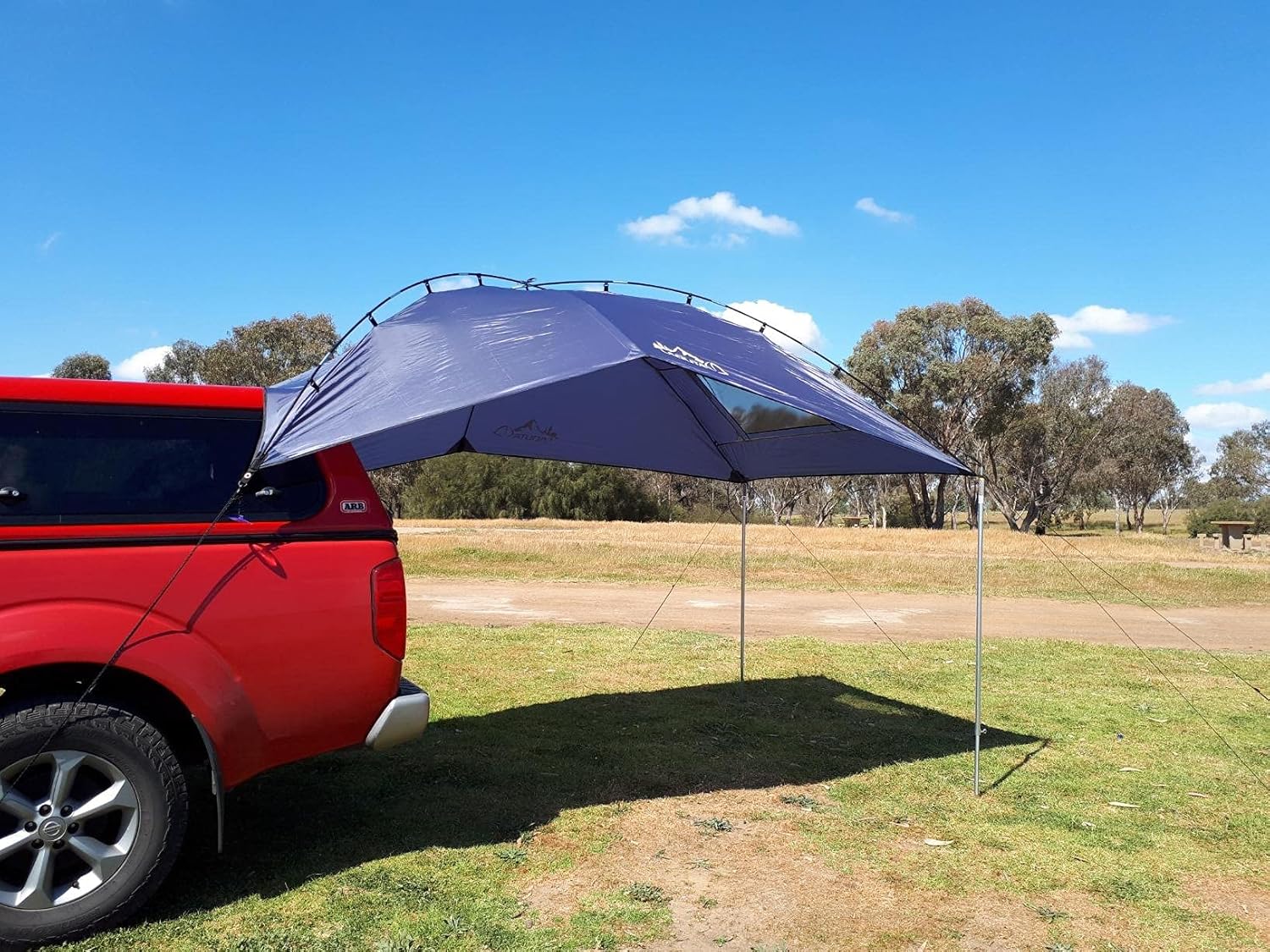 Teardrop Awning for SUV RVing, Car Camping, Trailer and Overlanding Light Weight Truck Canopy Durable Tear Resistant Tarp with 2 Sandbag M93675