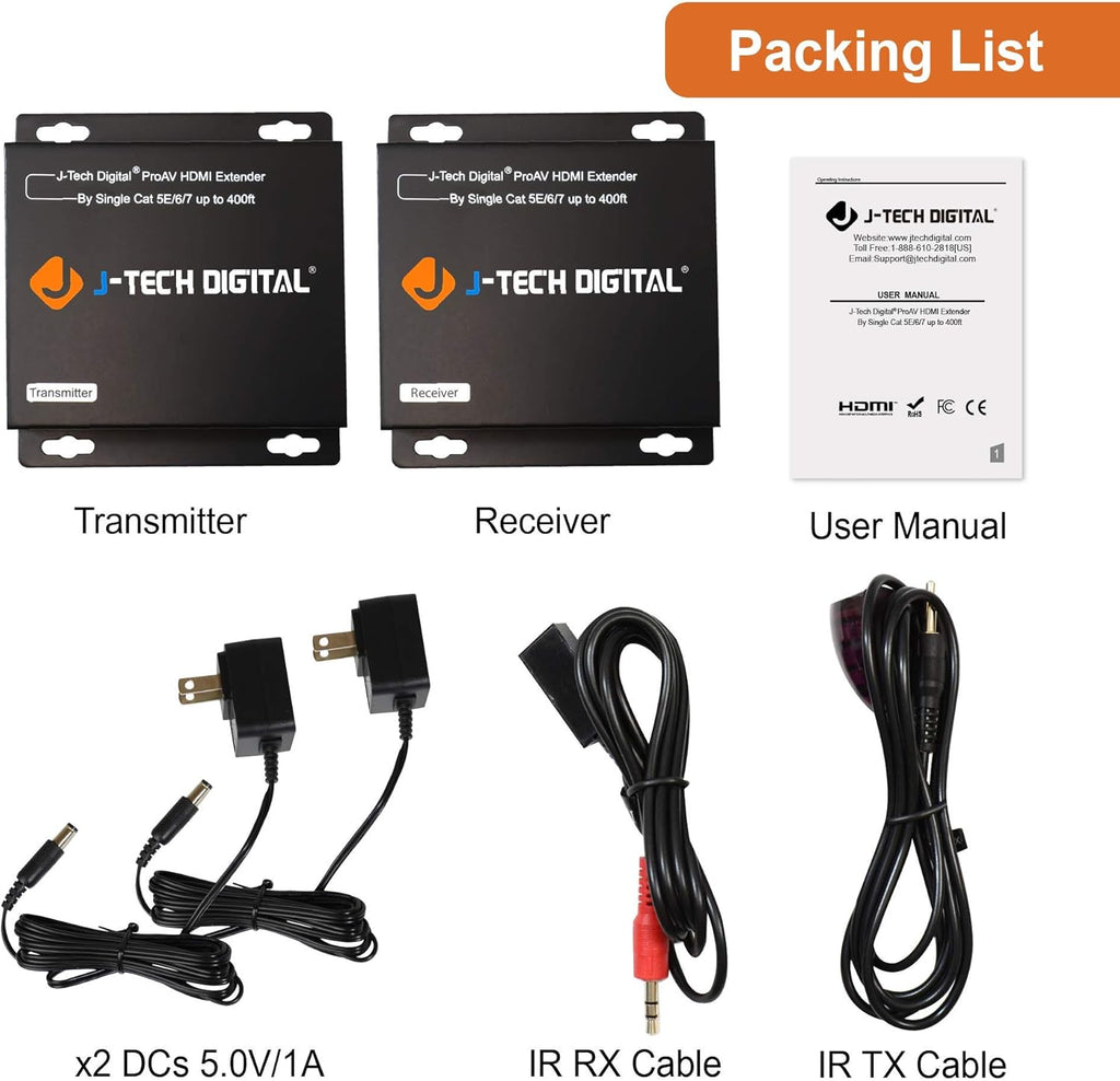 HDMI Extender Over Single Cat5e/6/7 Cable Full HD 1080p with TCP/IP, IR Up To 400ft P265736