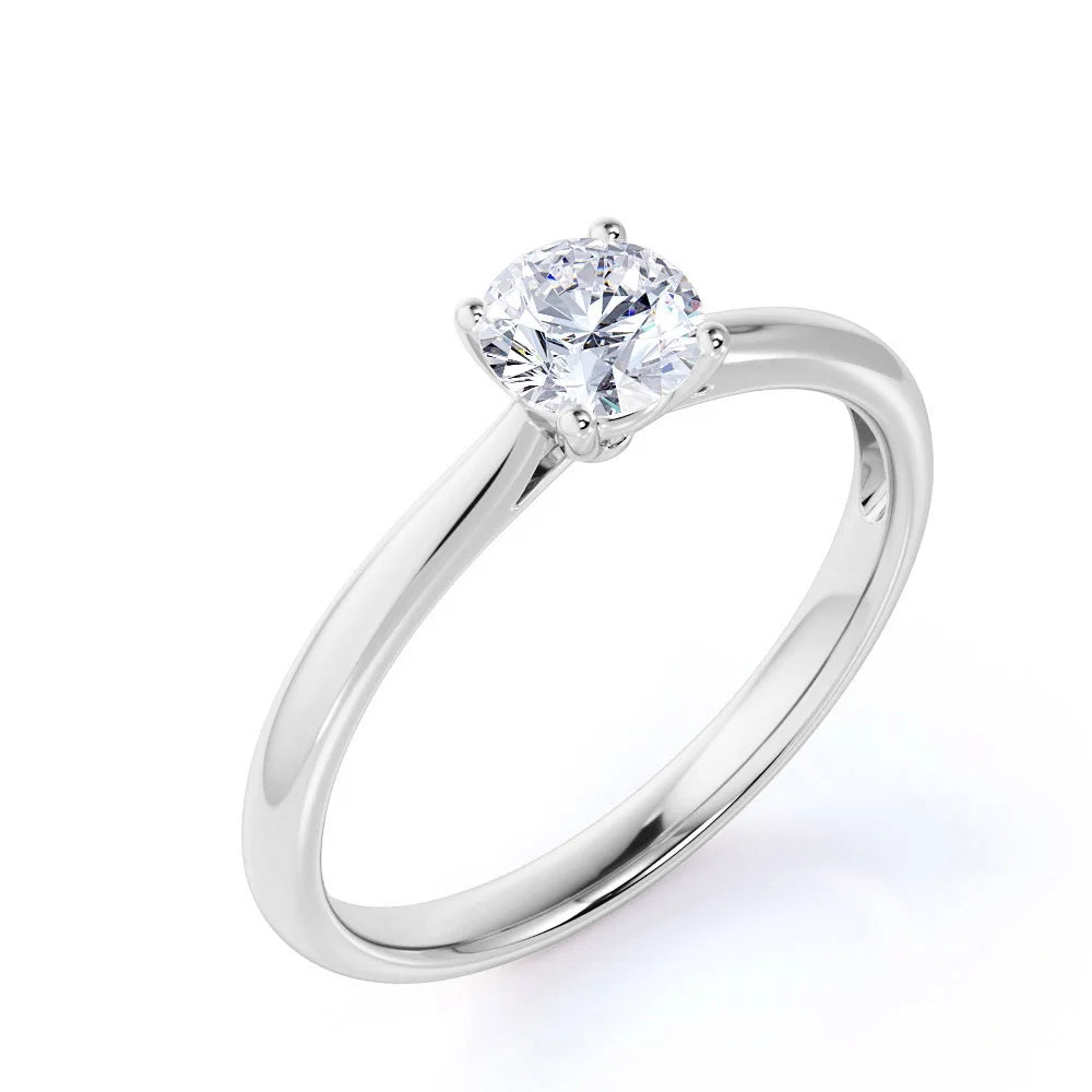 1 Carat Round Cut Moissanite Solitaire Engagement Ring in 18k White Gold Over Silver Y3514