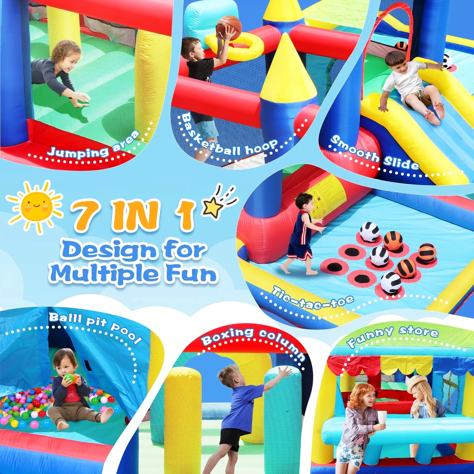 7 in 1 Inflatable Bouncy House with Blower and Carrying Bag N600637