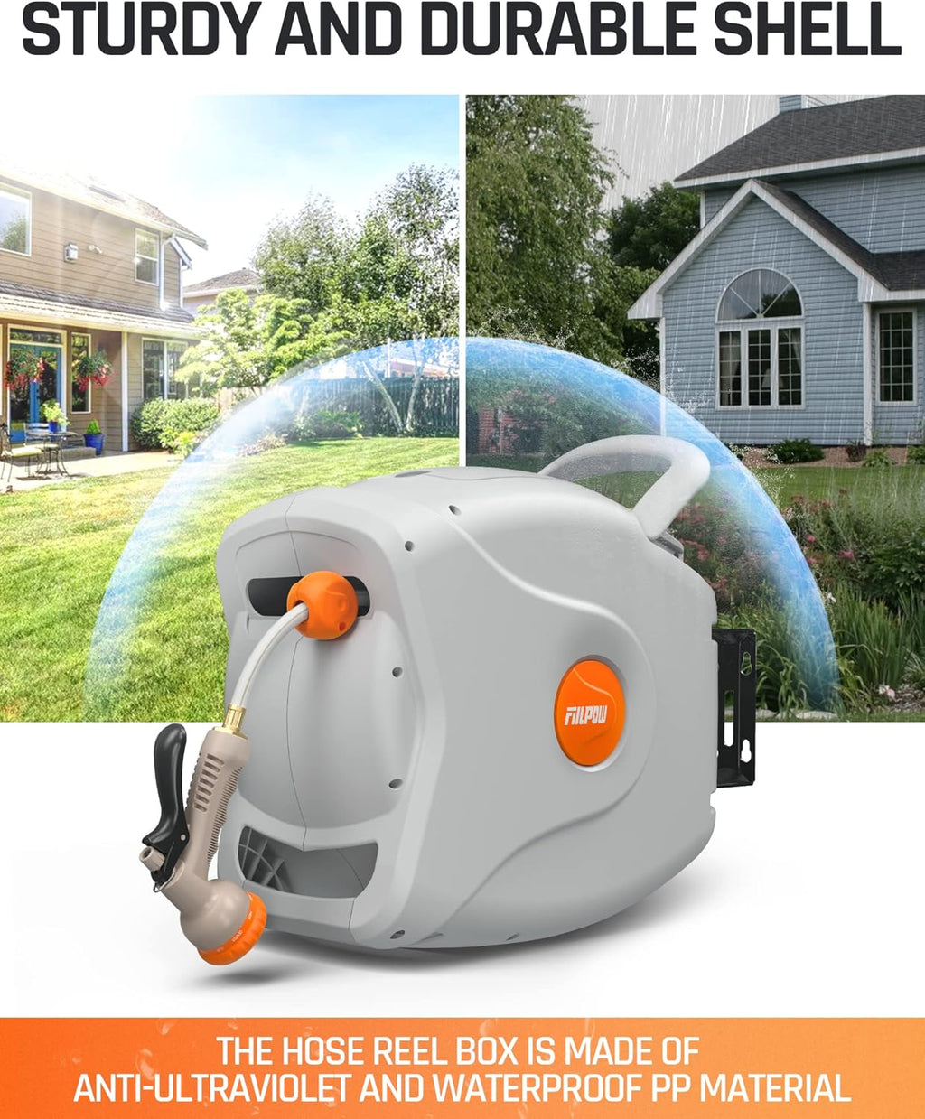 100 FT 1/2 Retractable Wall Mounted Garden Hose Reel with Automatic Rewind A4846