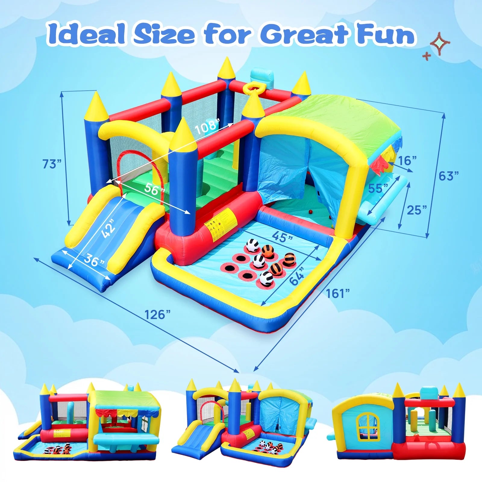 7 in 1 Inflatable Bouncy House with Blower and Carrying Bag N600637