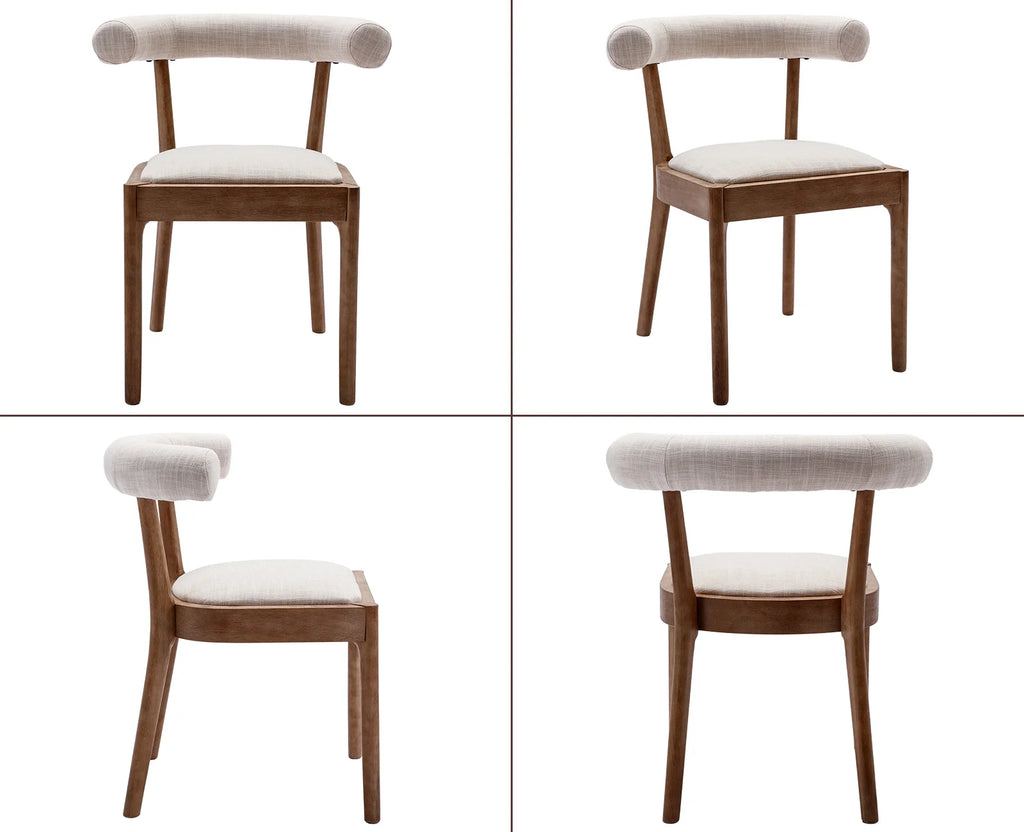Beige Linen Upholstered Wooden Dining Chairs Set of 2 X705140
