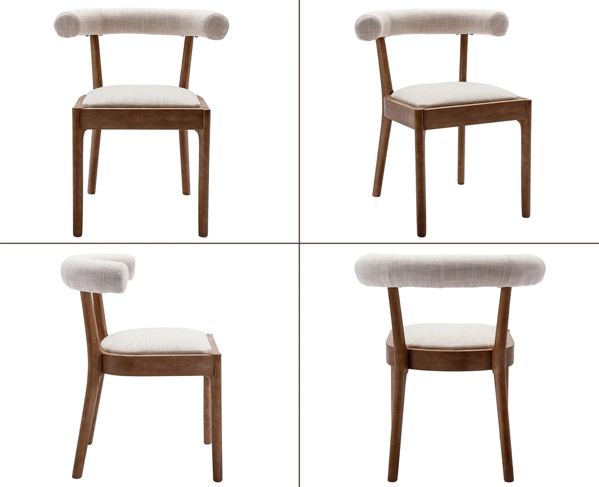 Beige Linen Upholstered Wooden Dining Chairs Set of 2 X705140