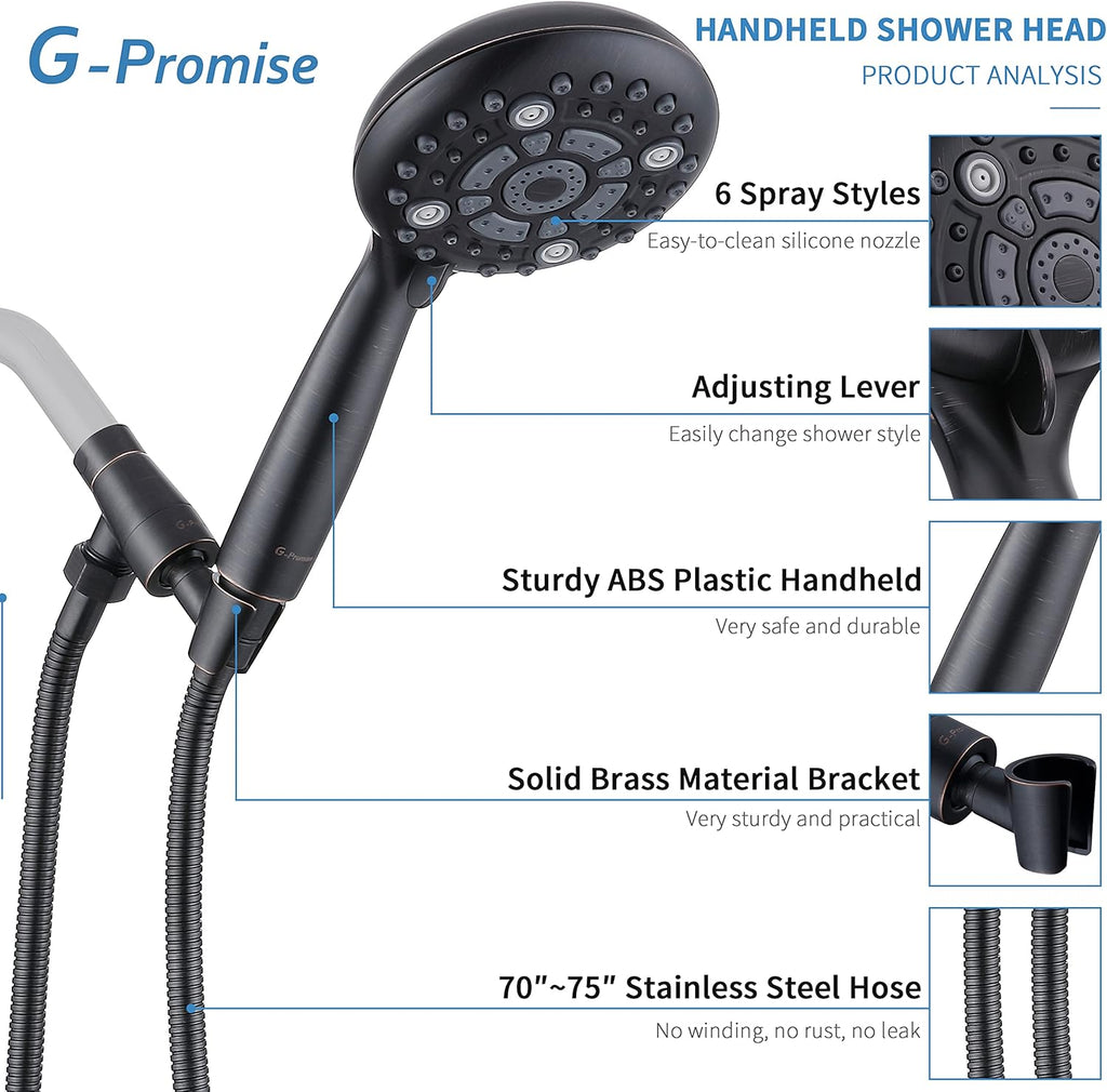 Oil Rubbed Bronze Handheld Shower Head with Extra Long Flexible Hose and Metal Adjustable Bracket, Pack of 2 Y51068