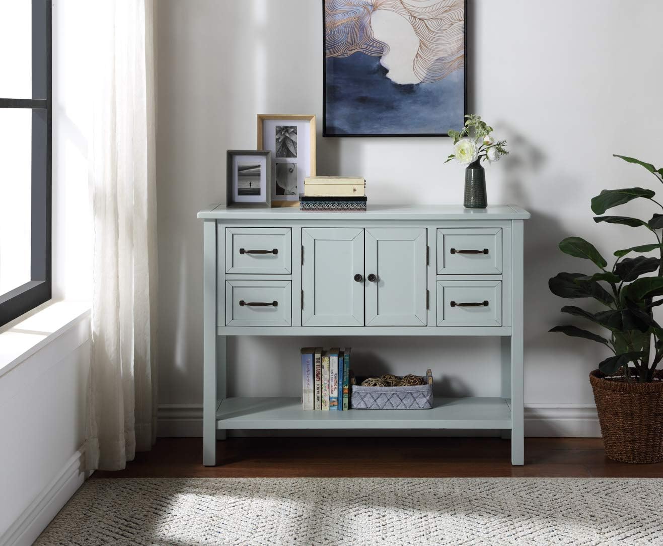 White Wood Console Table with 4 Drawers S6886