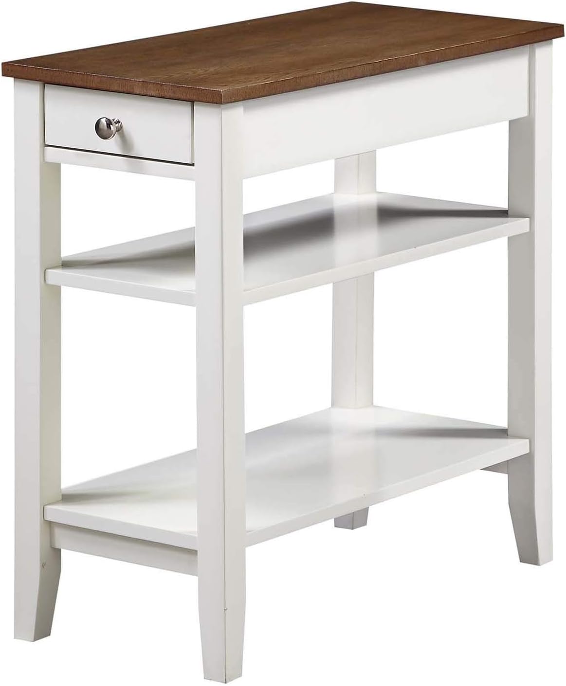 Three Tier End Table With Drawer, Driftwood / White R623483