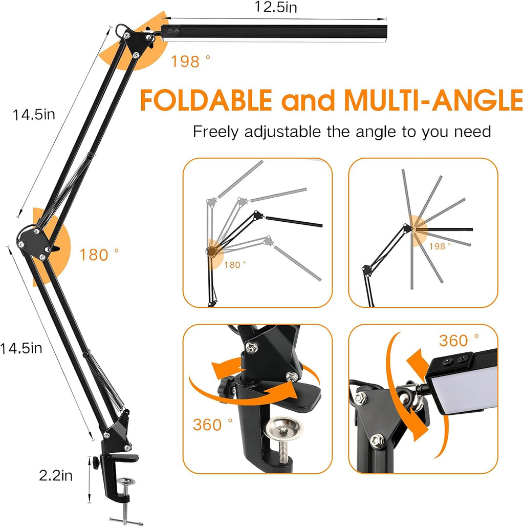 LED Desk Lamp with Clamp, 3 Modes, 30 Brightness Dimmable C3220