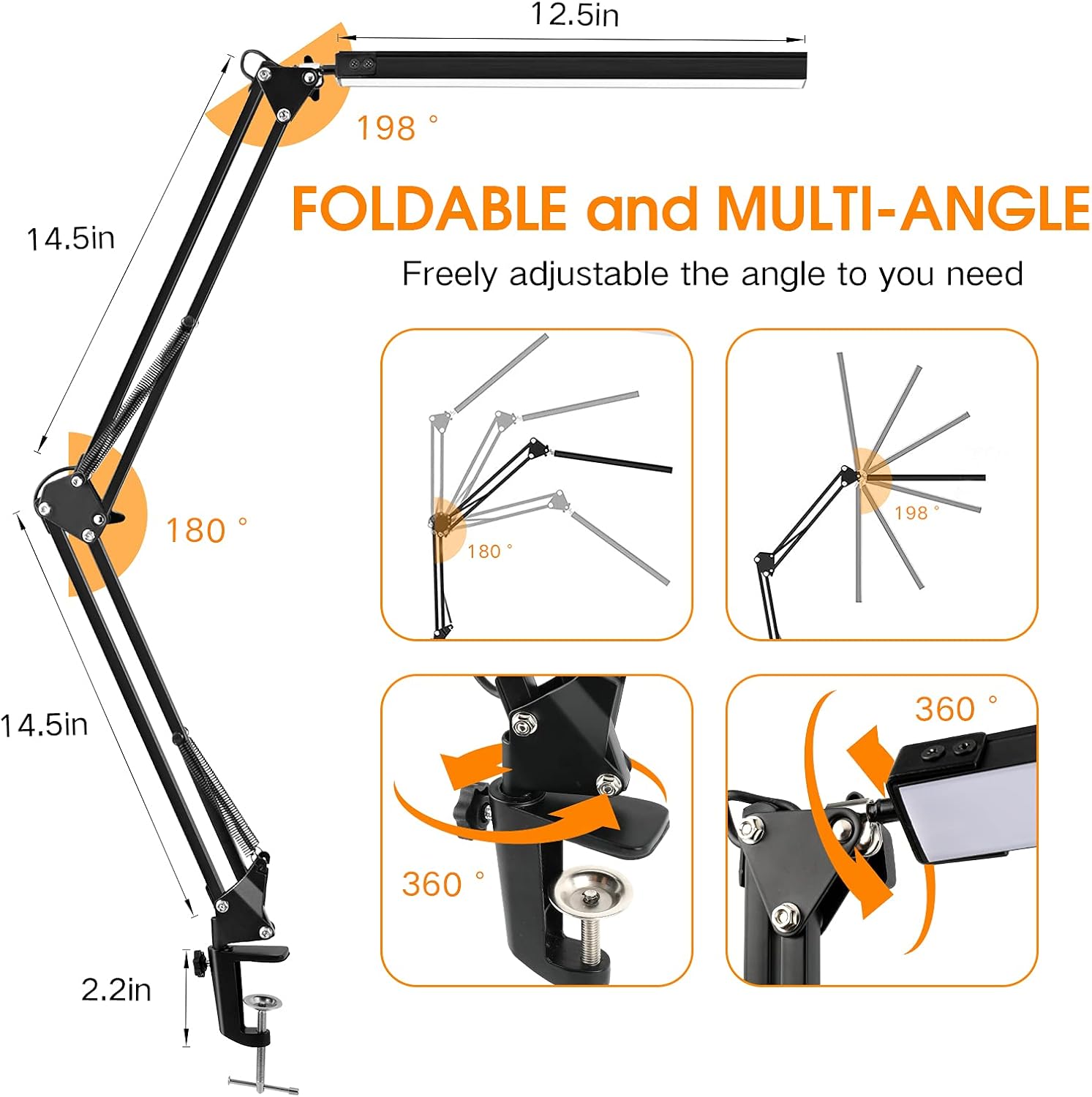 LED Desk Lamp with Clamp, 3 Modes, 30 Brightness Dimmable C3220