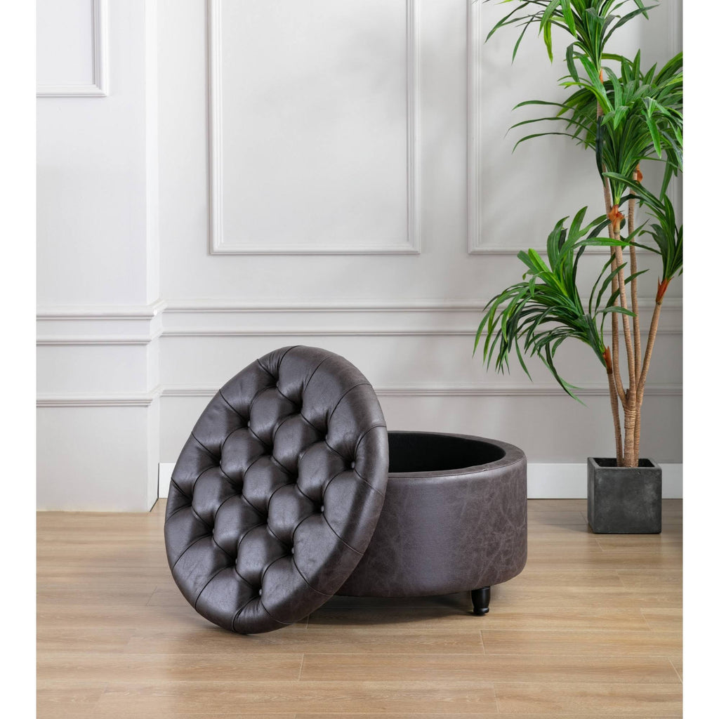 Black Pintucked Storage Ottoman K633320