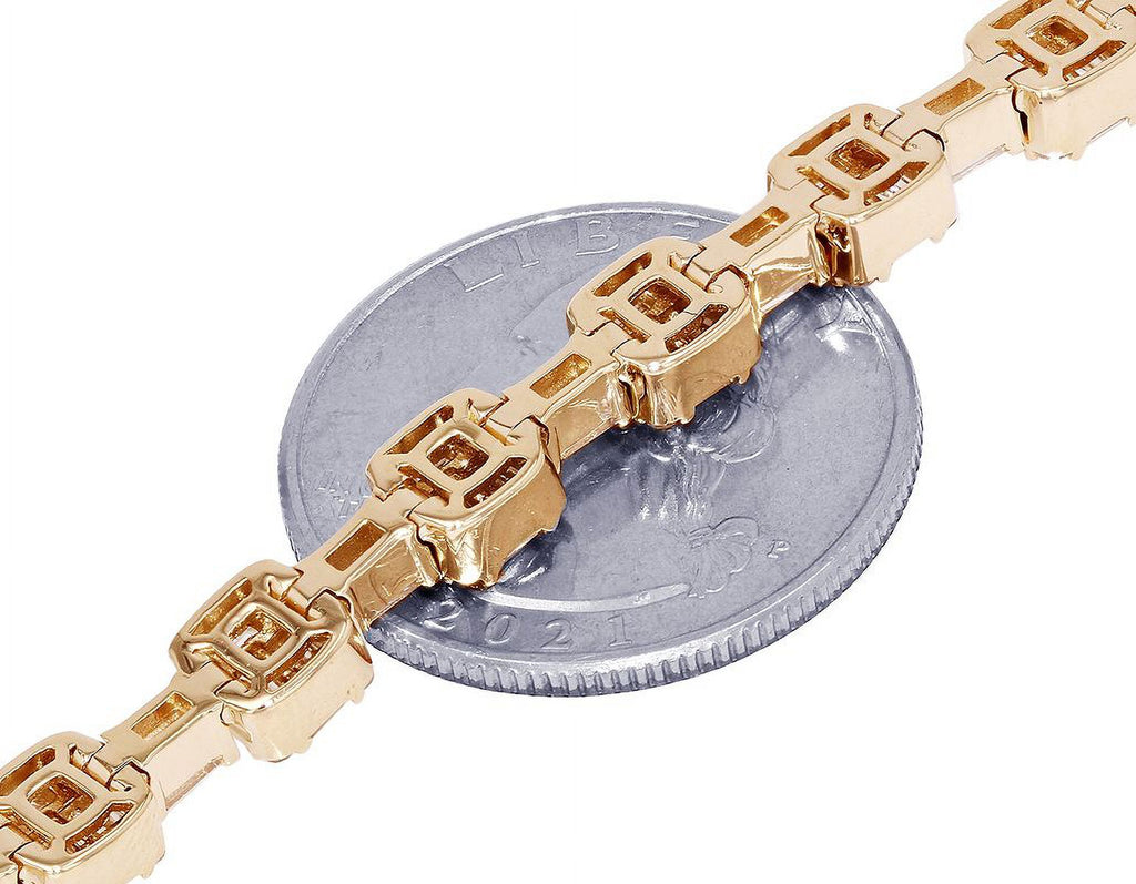 Diamond Square Link Bracelet Gold 6MM 8.5" O849773