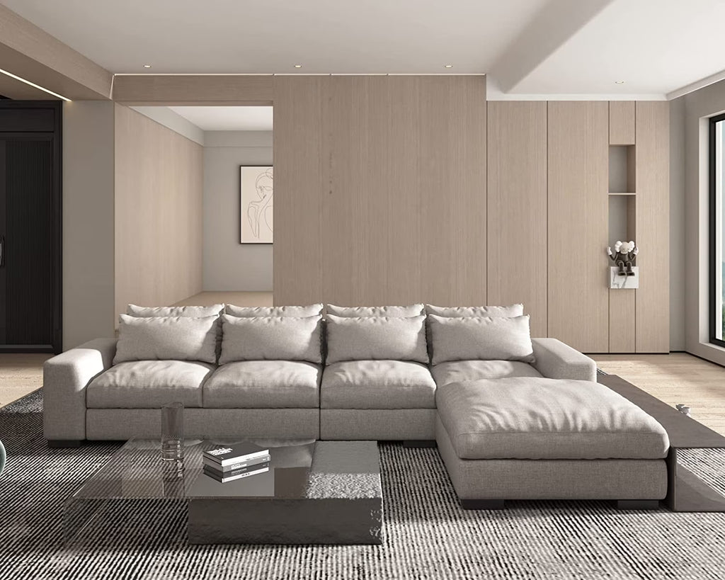 Light Grey L Shaped Sectional Sofa with Storage Ottoman T932525