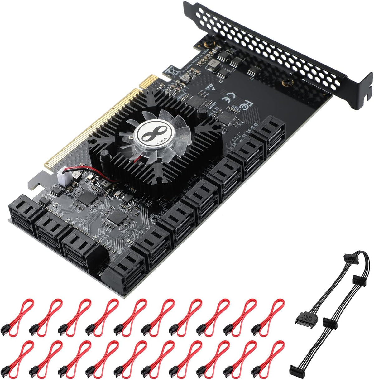 16 Port 4X SATA PCIe Expansion Card with 16 SATA Cables and Bracket B8704