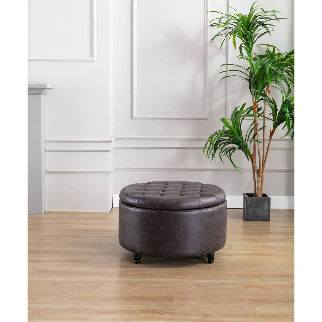 Black Pintucked Storage Ottoman K633320