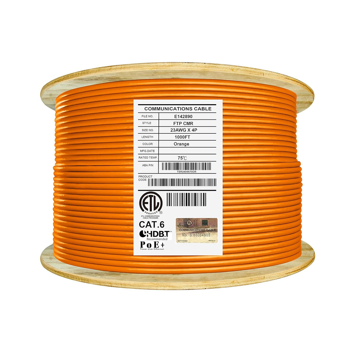 Bulk Ethernet Cable Reel, Cat6 Shielded Riser, 1000ft, F/UTP 23AWG, Solid Bare Copper, Grey C1289