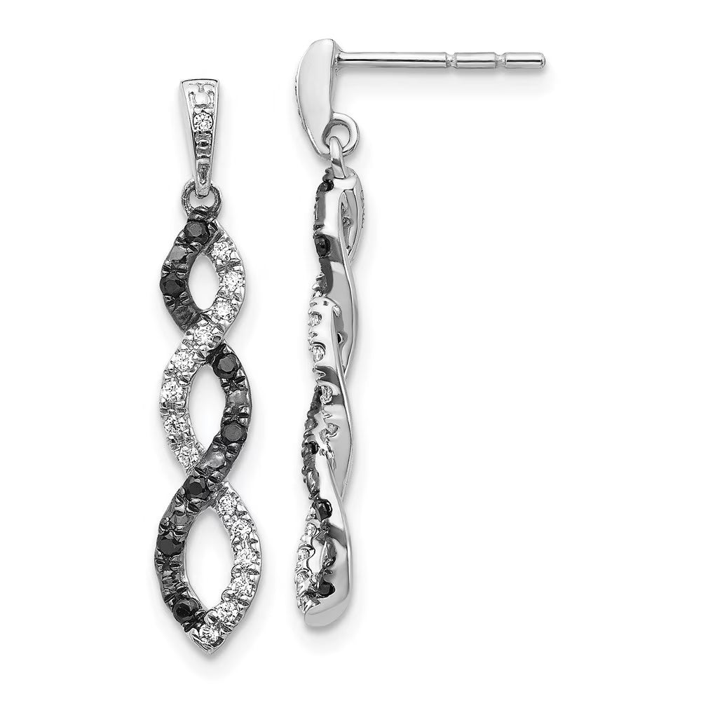 14k White Gold Black and White Diamond Twisted Dangle Earrings T3776