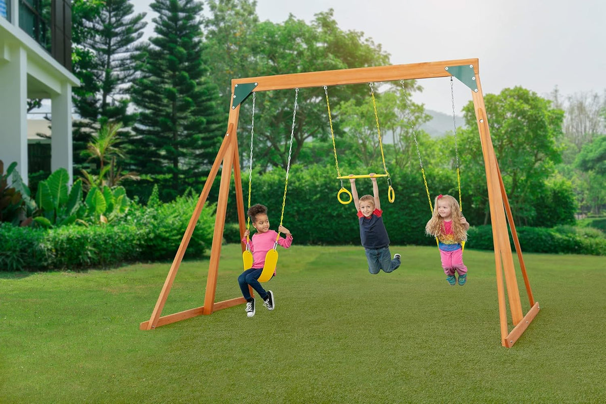 Cedar Wooden Backyard Swing Set with 2 Swings & 1 Trapeze N31289