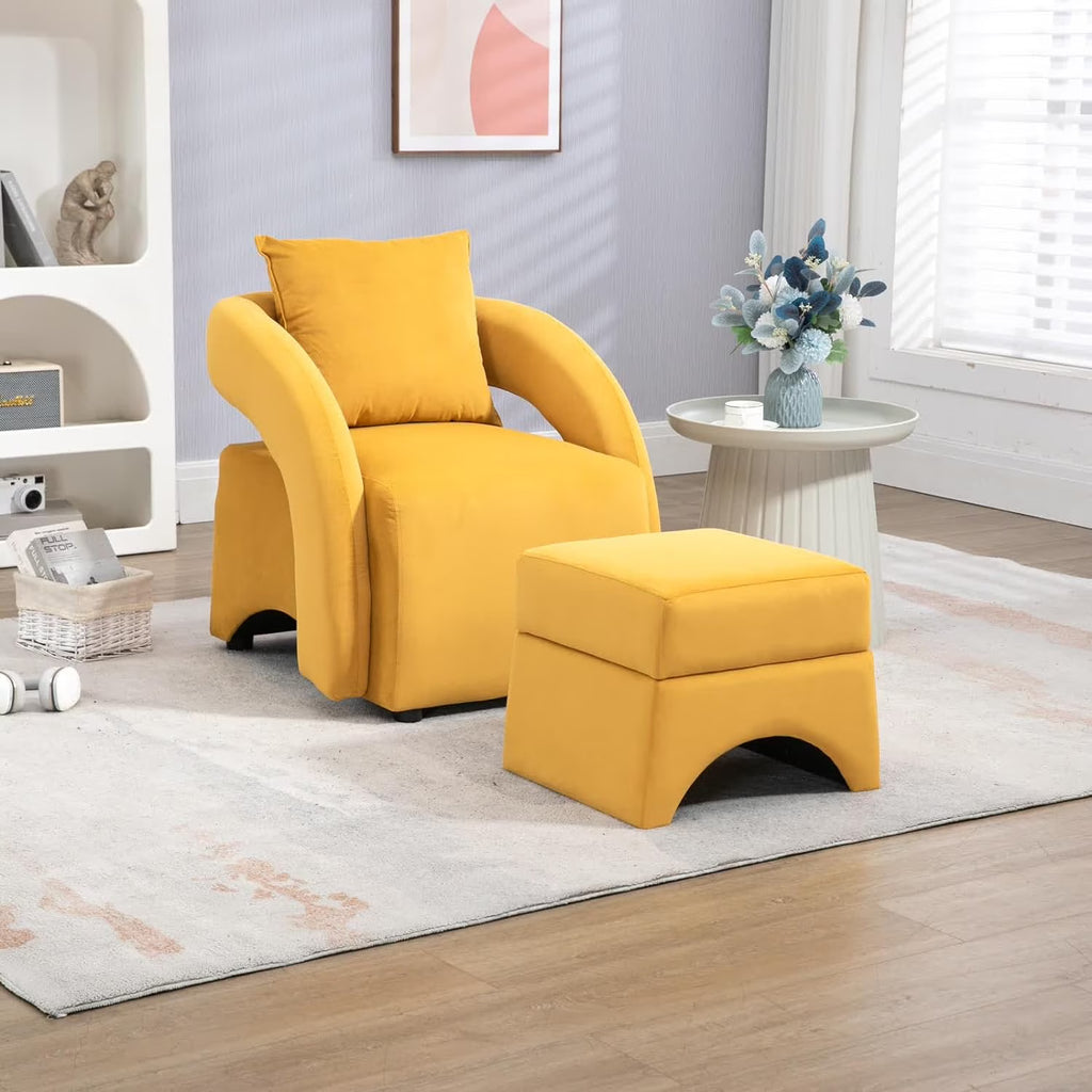 Yellow Velvet Accent Chair with Ottoman J26691