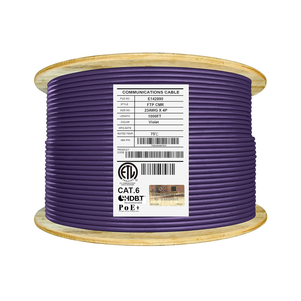 Bulk Ethernet Cable Reel, Cat6 Shielded Riser, 1000ft, F/UTP 23AWG, Solid Bare Copper, Grey C1289