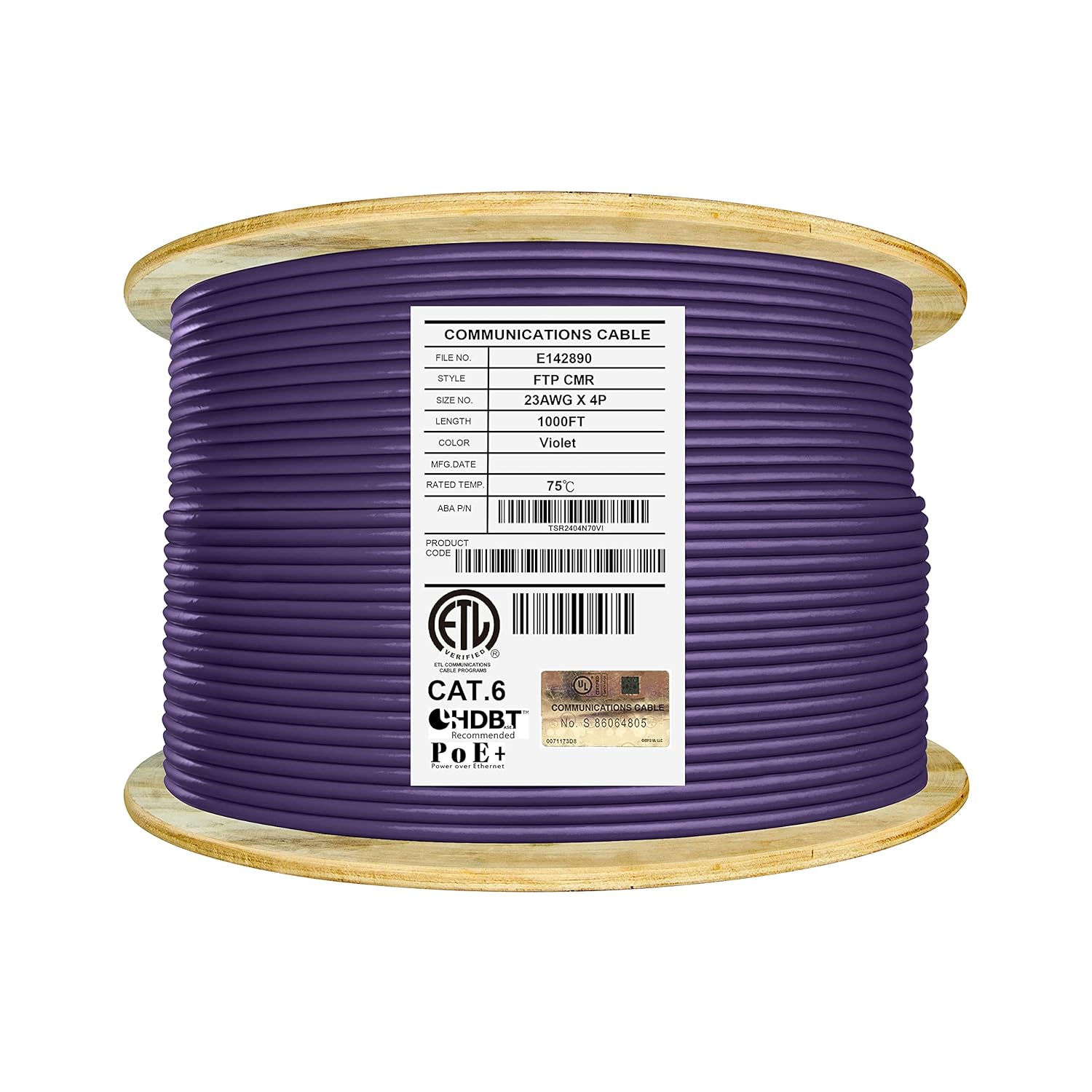 Bulk Ethernet Cable Reel, Cat6 Shielded Riser, 1000ft, F/UTP 23AWG, Solid Bare Copper, Grey C1289