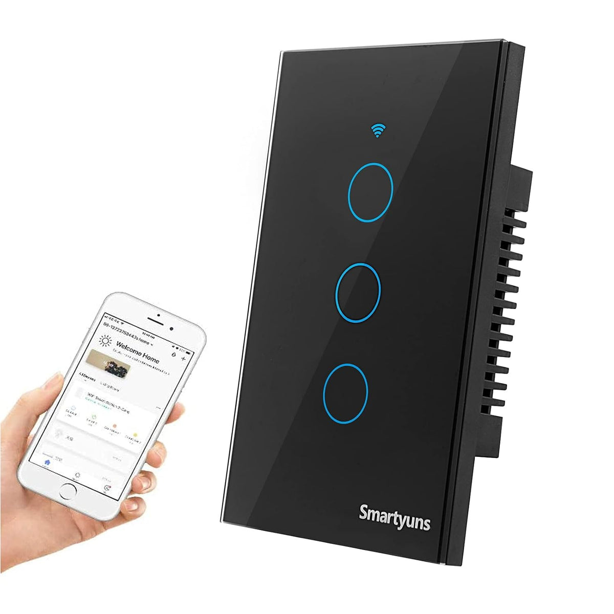 Black WiFi Tempered Glass Touch Light Switch, 1 Gang, Pack of 2 C554
