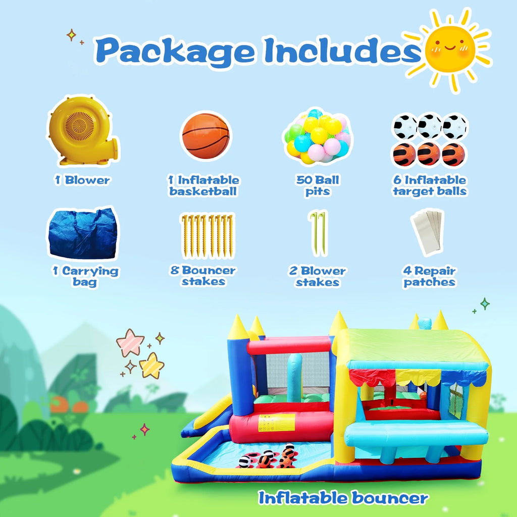 7 in 1 Inflatable Bouncy House with Blower and Carrying Bag N600637